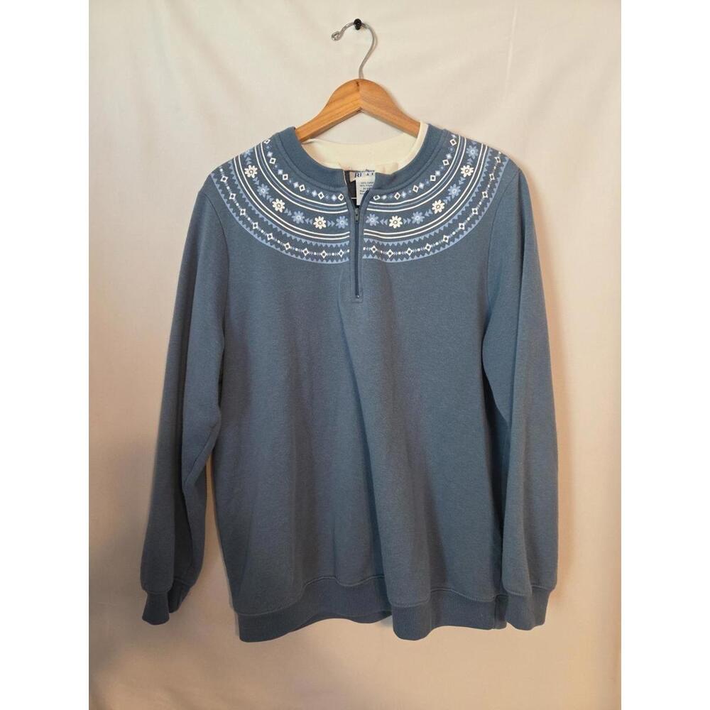 Vintage Womens Blair 80s 90s Quarter Zip Blue Pullover Sweater Size L